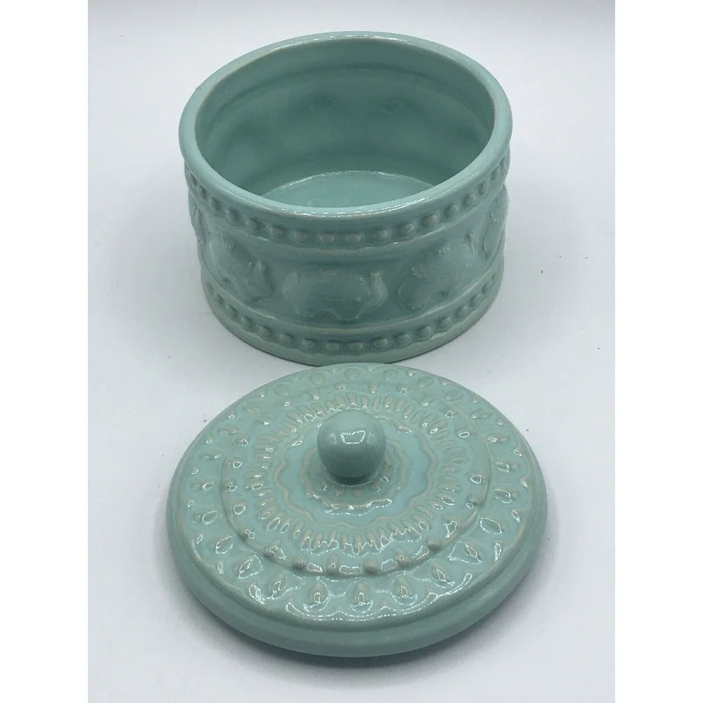 Cynthia Rowley Sand Elephant Trinket Jar Lid Apothecary Aztec Container Rare C28
